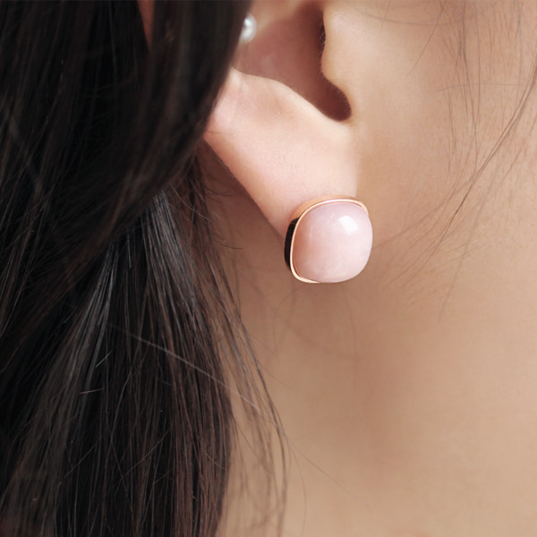 Pink Opal Convex Earrings 18K 핑크 오팔 볼록 귀걸이