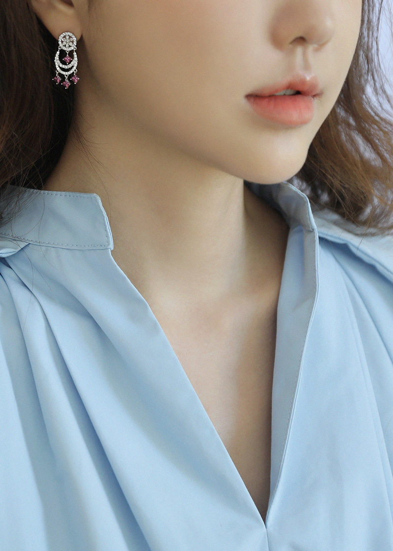 Rhodolite Garnet, Cubic Zirconia Earrings 18K 로돌라이트 가넷, 큐빅 귀걸이