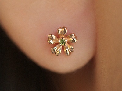 Singleㆍ1P Green Diamond Flower Earrings 18K 낱개ㆍ1P 그린 다이아몬드 꽃 귀걸이