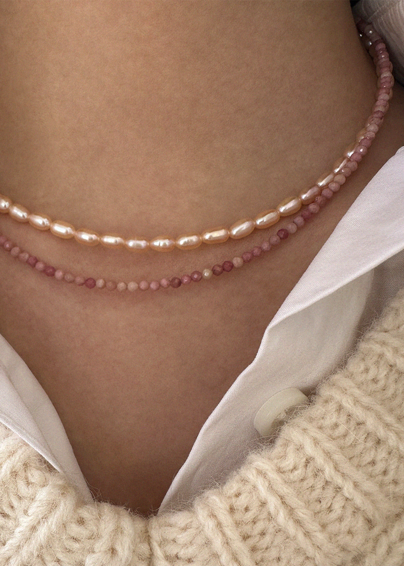 Rose Quartz Wire Necklace 18K 로즈 쿼츠 와이어 목걸이