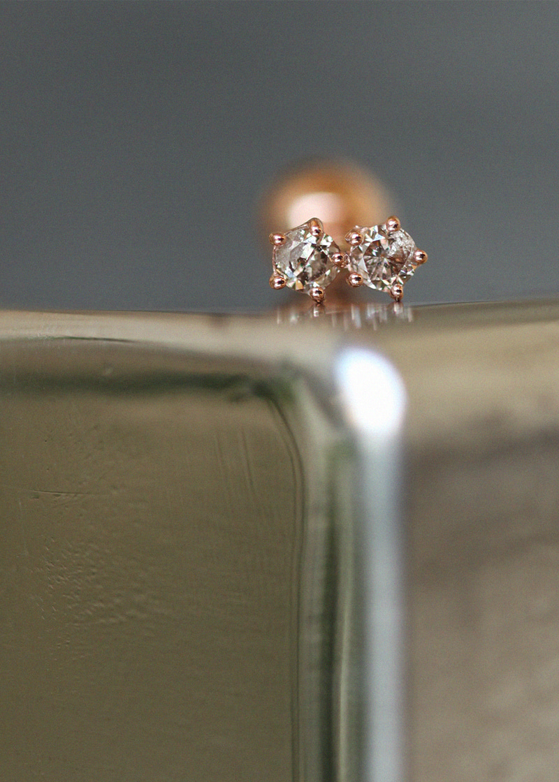 SingleㆍCognac Diamond Twins Piercing 18K 낱개ㆍ꼬냑 다이아몬드 트윈즈 피어싱