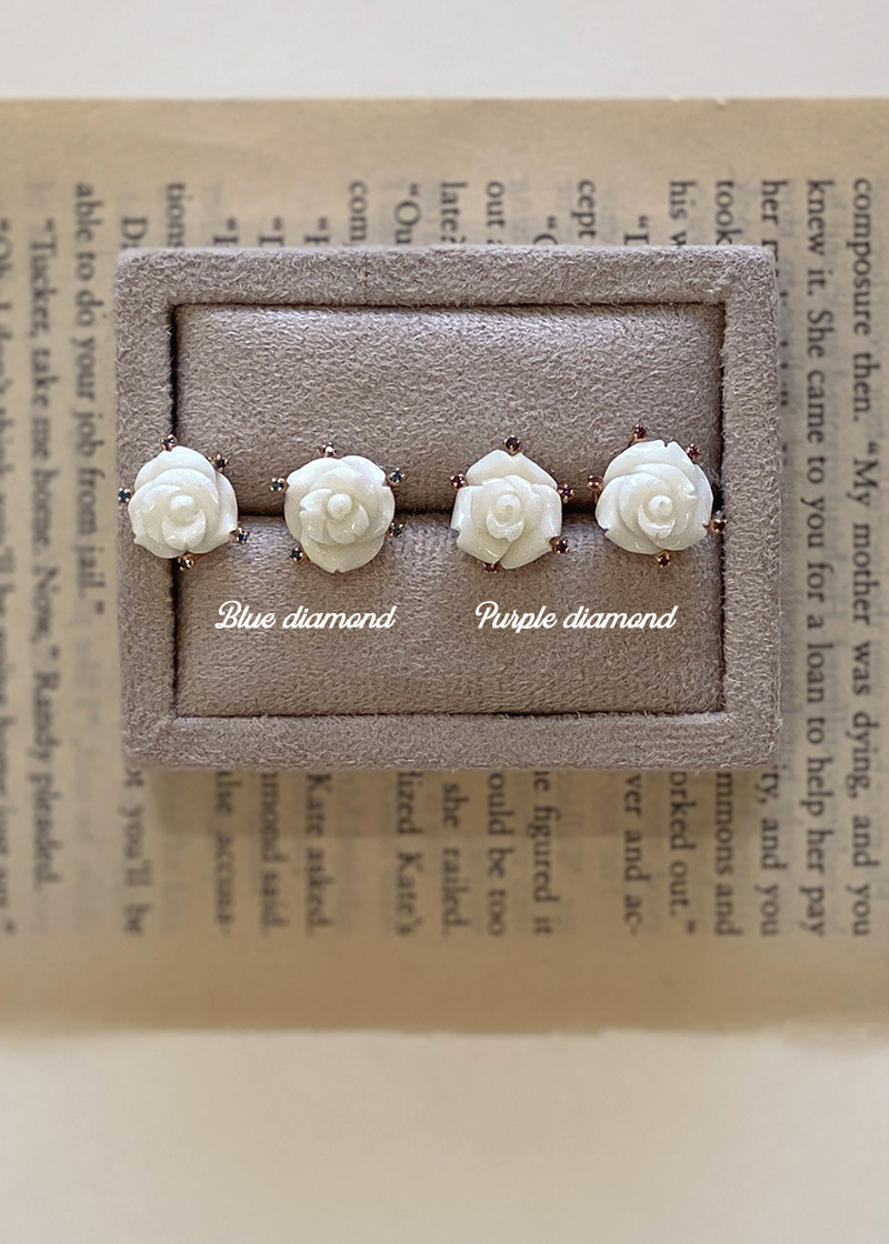 Diamond, Smoke Rose White Coral Earrings 18K 다이아몬드, 스모크 로즈 백산호 귀걸이 (퍼플, 블루 선택)