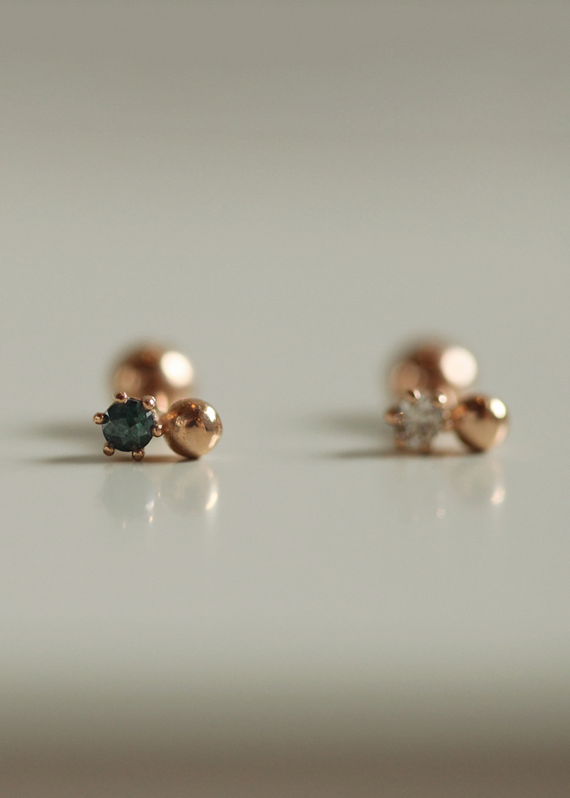 SingleㆍTootoo Piercing 18K 낱개ㆍ투투 피어싱 (블루 러프 다이아몬드, 꼬냑 다이아몬드 선택)