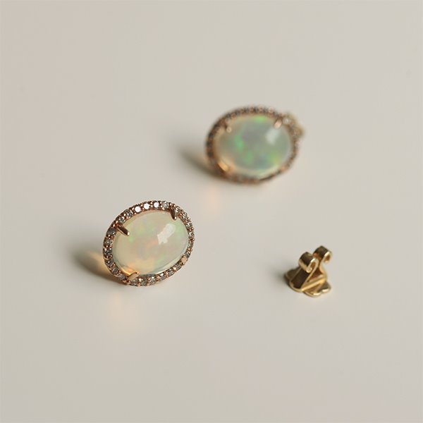 Cognac Diamond, Opal Earrings 18K 꼬냑 다이아몬드, 오팔 귀걸이