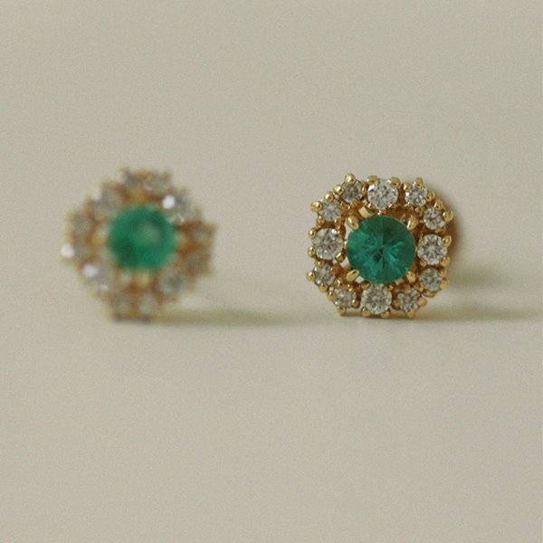 Cognac Diamond, Emerald Garden Earrings 18K 꼬냑 다이아몬드, 에메랄드 가든 귀걸이