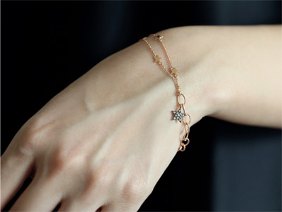 Cognac Diamond Star Two Layer Bracelet 18K 꼬냑 다이아몬드 별 2줄 팔찌