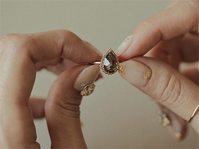 Cognac Diamond, Pear Smoky Quartz Ring 18K 꼬냑 다이아몬드, 물방울 연수정 반지