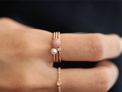 Pink Opal Twisted Ring 18K 핑크 오팔 꽈배기 반지