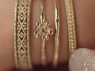 1P Green Diamond Flower Ring 18K 1P 그린 다이아몬드 꽃 반지
