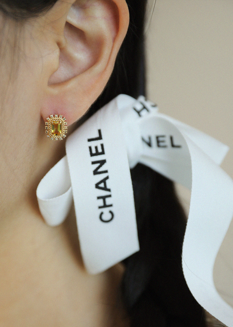 Cognac Diamond, Yellow Sapphire Earrings 18K 꼬냑 다이아몬드, 옐로우 사파이어 귀걸이