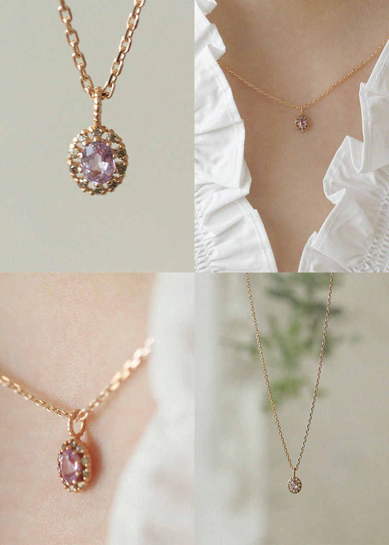 Cognac Diamond, Pink Sapphire See Through Necklace 18K 꼬냑 다이아몬드, 핑크 사파이어 시스루 목걸이