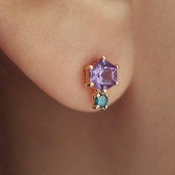 ㆍDesigned by Daeunㆍ Low Blue Diamond, Hexagon Amethyst Earrings 18K 로우 블루 다이아몬드, 육각 자수정 귀걸이